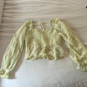 Yellow Ruffle cropped longsleeve shirt